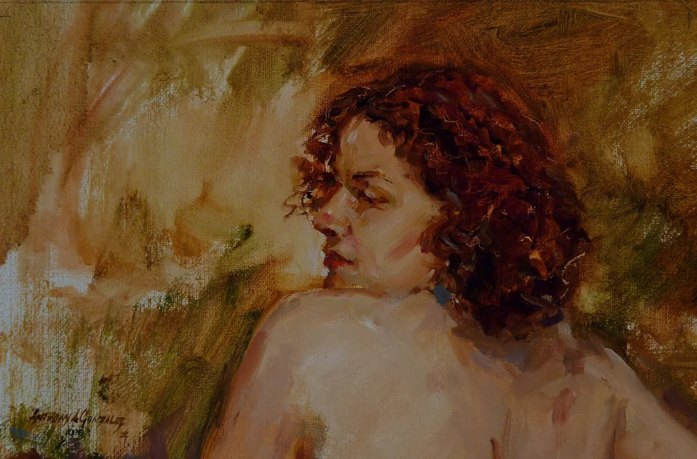 Over My Shoulder — oil sketch by Anthony A. González
