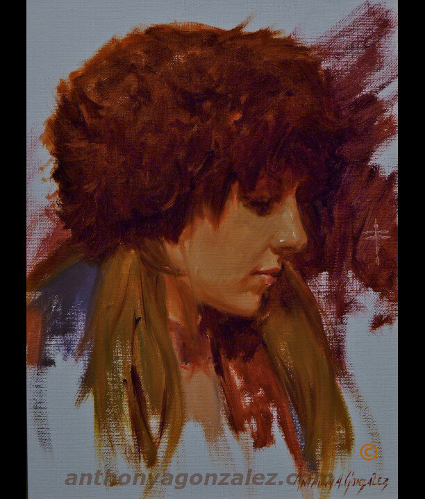 A Cool Fur Hat — figurative oil painting by Anthony A. González