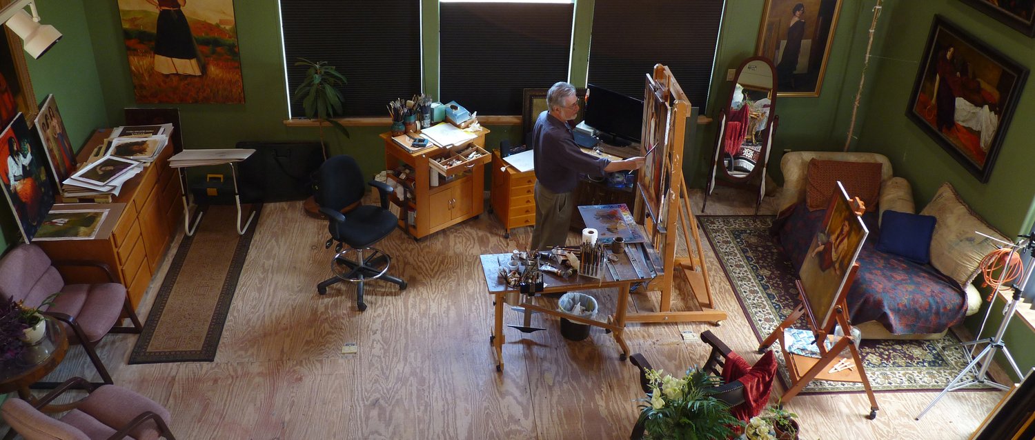 Anthony A. González working in his Texas Hill Country painting studio